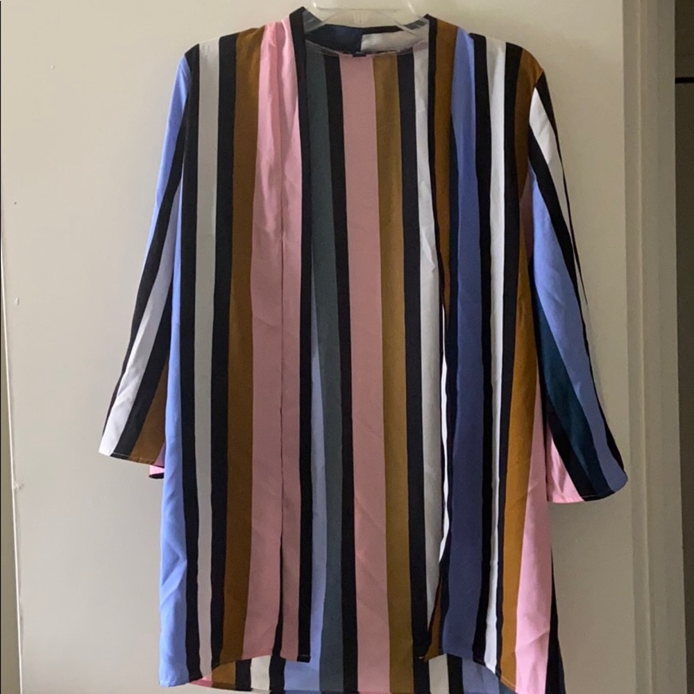 Multi-Stripe Bell Sleeve Cardigan
